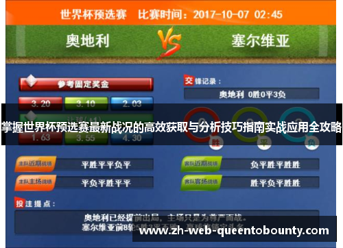 掌握世界杯预选赛最新战况的高效获取与分析技巧指南实战应用全攻略 掌握世界杯预选赛最新战况的高效获取与分析技巧指南实战应用全攻略