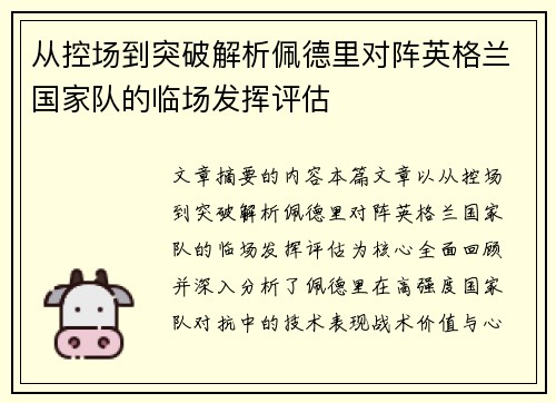 从控场到突破解析佩德里对阵英格兰国家队的临场发挥评估