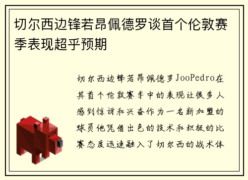 切尔西边锋若昂佩德罗谈首个伦敦赛季表现超乎预期